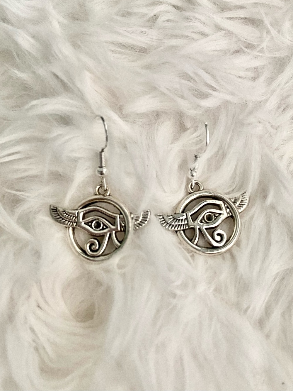 Silver Eye of Horus Winged Drop Earrings - Women Jewelry
